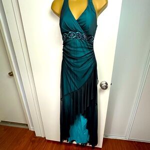 City‎ Triangles Black Mesh Overlay Teal Y2K Vintage Whimsical Goth Fairy Dress S